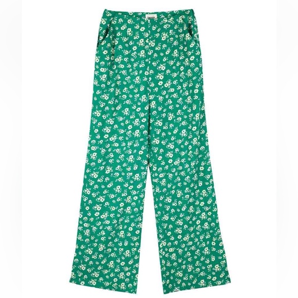Green Floral sustainable Wide Leg Pants w/pockets Joanie Clothing US Size 10 - Picture 2 of 4